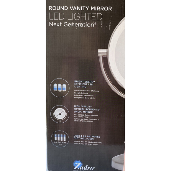 Zadro Round LED Variable Lighted Vanity Cordless 10X Beauty Make Up Mirror - Picture 12 of 12